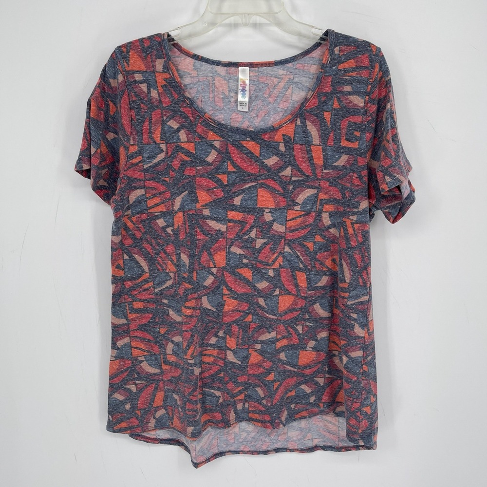 LuLaRoe Women's Multicolor Geometric Stretch Short Sleeve Classic T-Shirt Size L